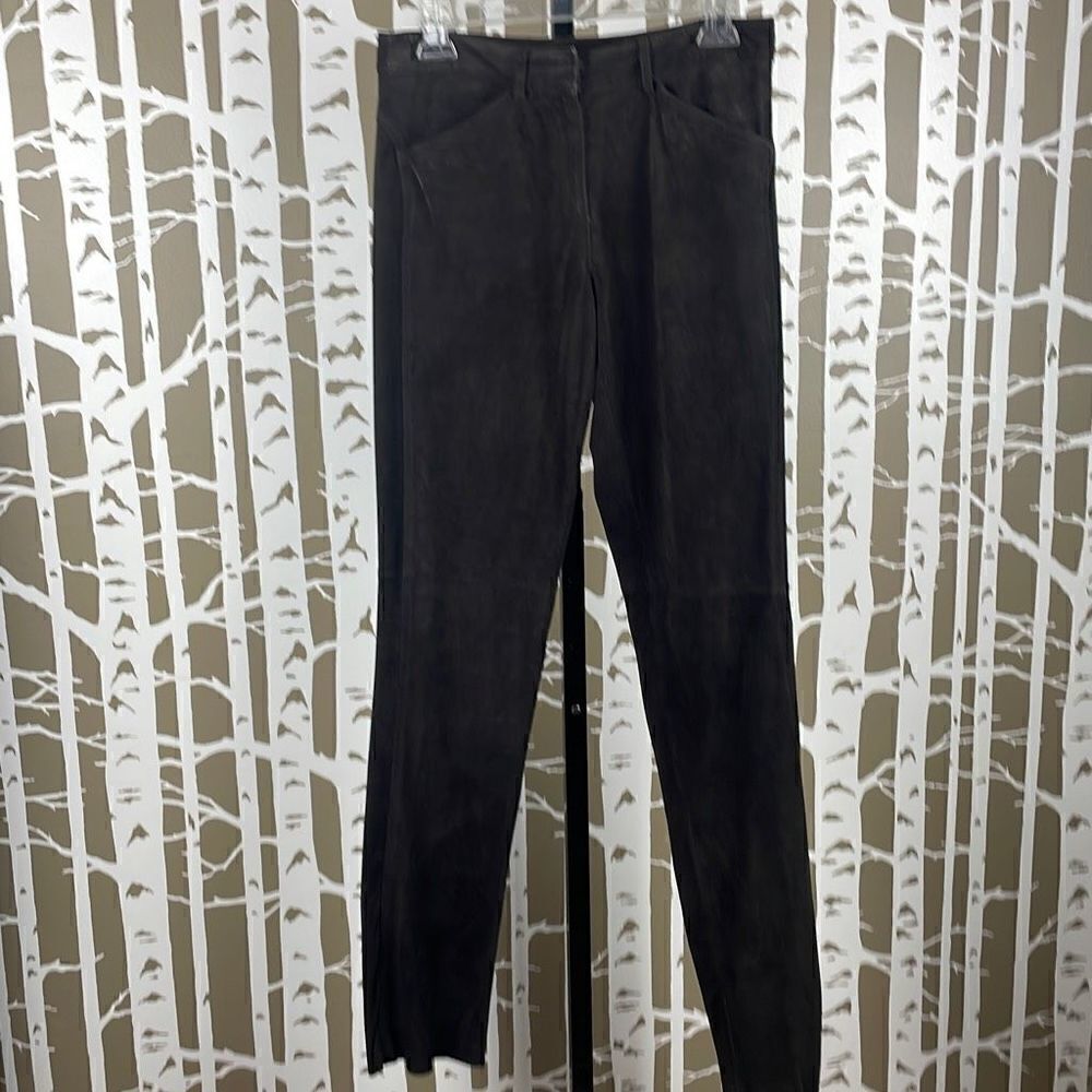 DKNY Skyline Suede Leather Pant 2 Dark Brown